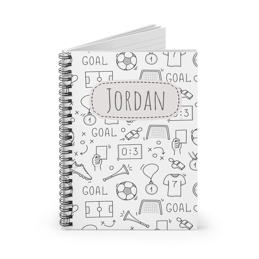 Soccer Doodle Spiral Notebook - Personalized, Ruled Line Pages, Document Pocket