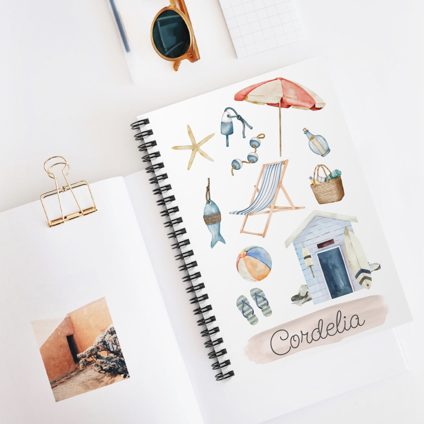 Coastal Beach Spiral Notebook - Personalized, Ruled Line Pages, Document Pocket
