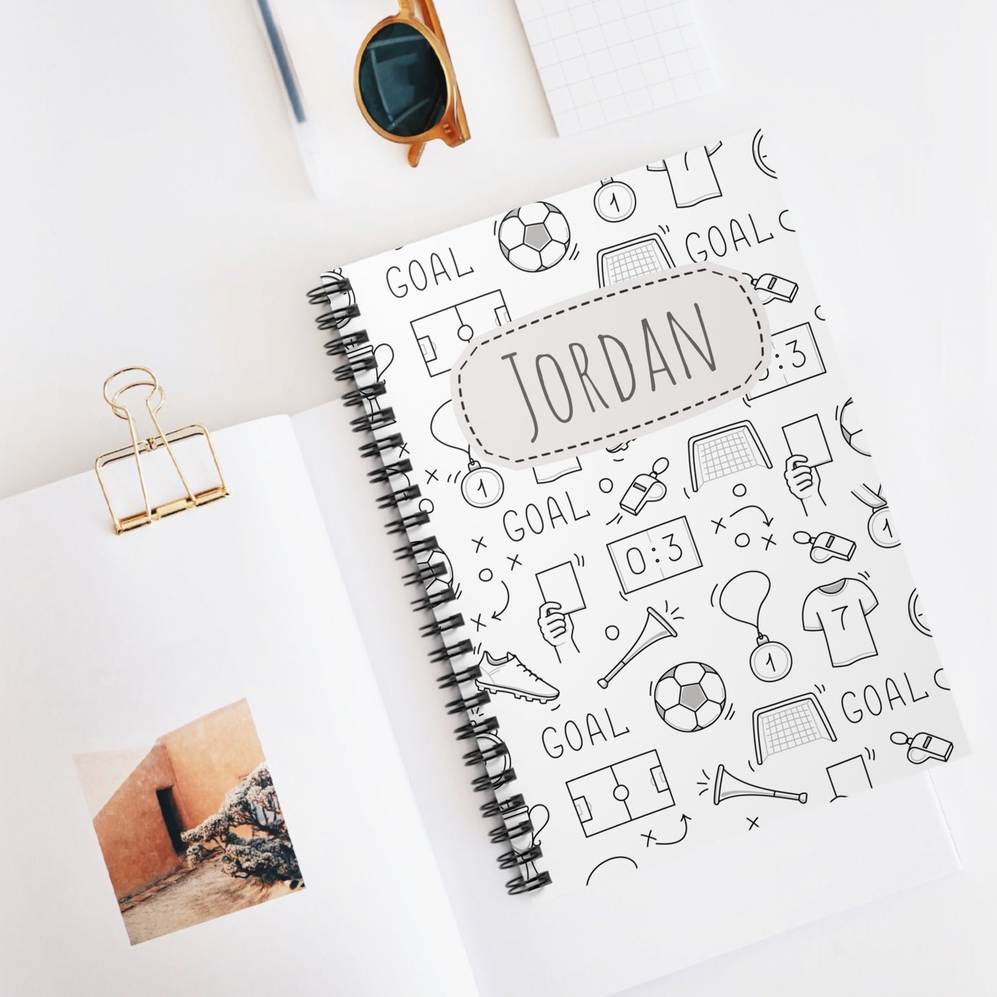 Soccer Doodle Spiral Notebook - Personalized, Ruled Line Pages, Document Pocket