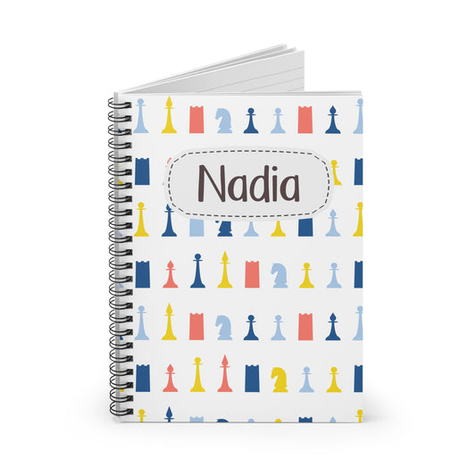 Modern Chess Pieces Spiral Notebook - Personalized, Ruled Line Pages, Document Pocket