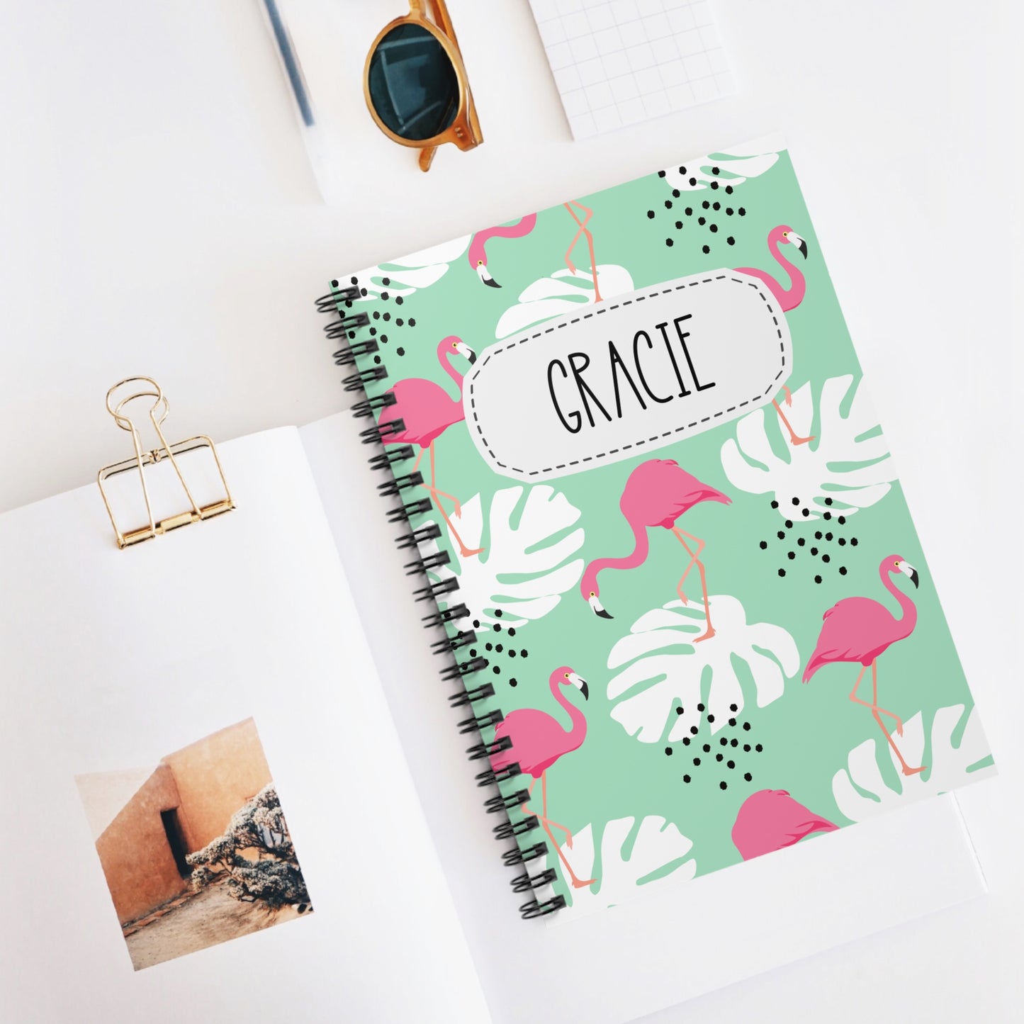 Tropical Pink Flamingoes Spiral Notebook - Personalized, Rule Lined Journal