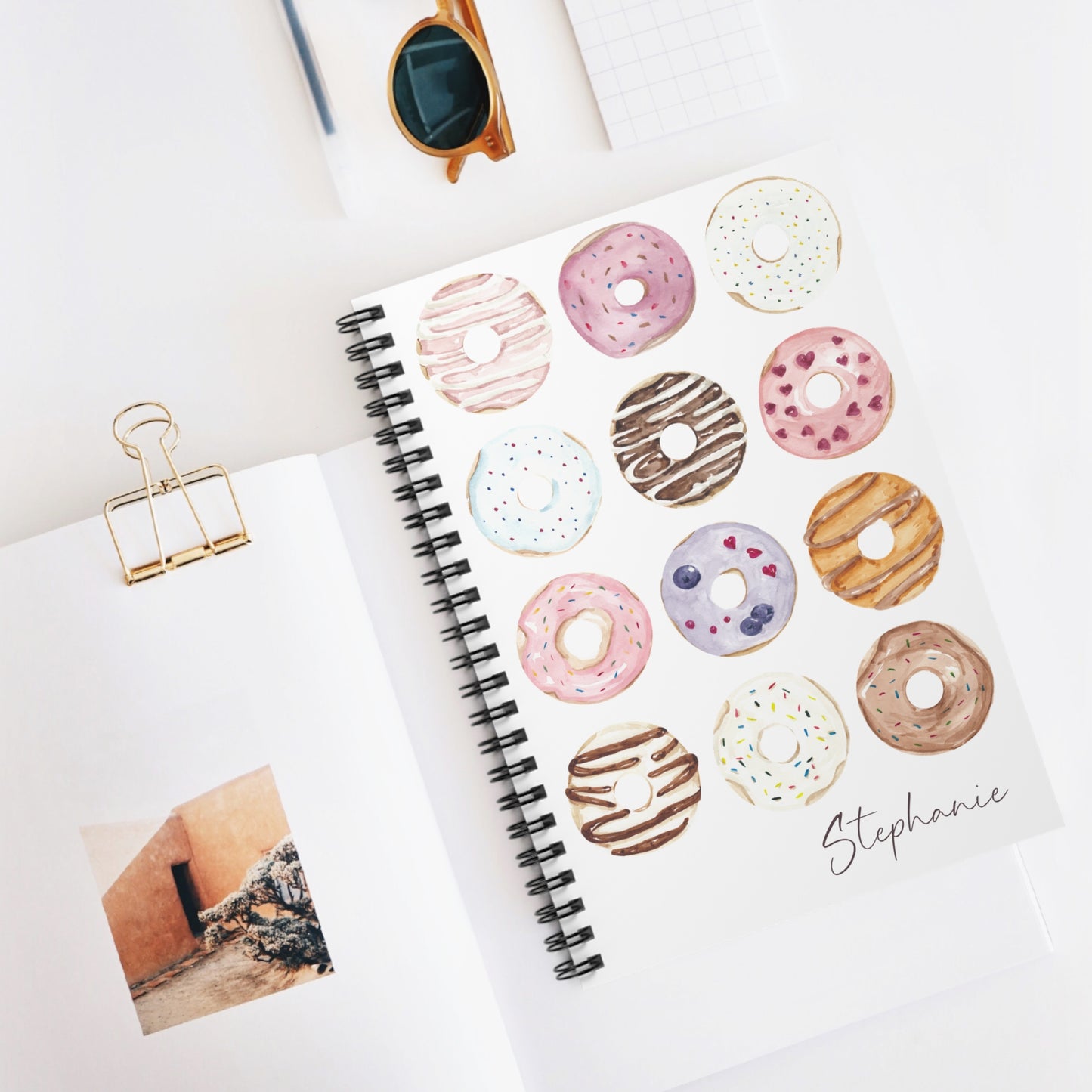 Watercolor Doughnuts Spiral Notebook - Personalized, Rule Lined Journal