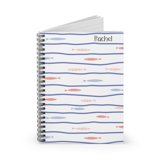 Cute Fish Spiral Notebook - Personalized, Ruled Line Pages, Document Pocket
