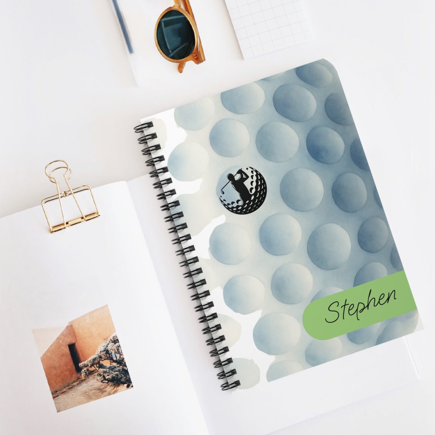 Golf Ball Spiral Notebook - Personalized, Ruled Line Pages, Document Pocket