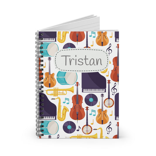 Musical Instruments Spiral Notebook - Personalized, Ruled Line Pages, Document Pocket