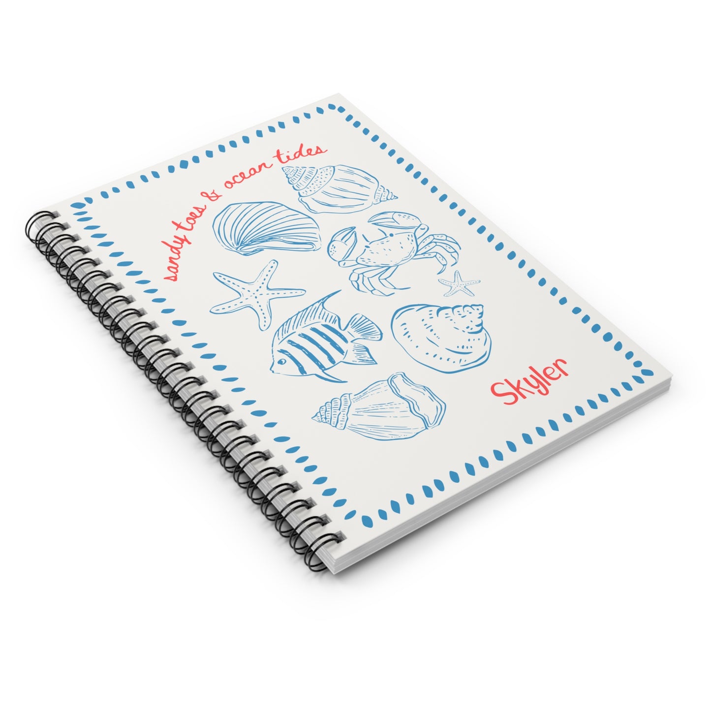 Beach Themed Illustration Spiral Notebook - Personalized, Rule Lined Journal