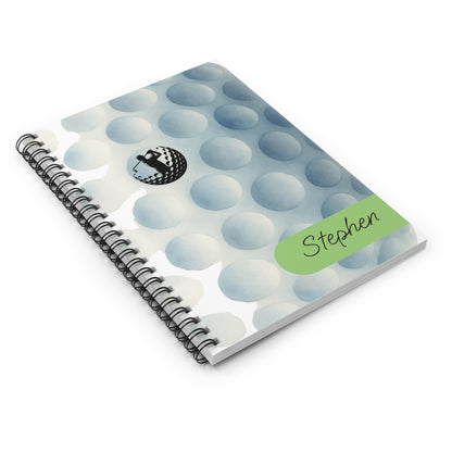 Golf Ball Spiral Notebook - Personalized, Ruled Line Pages, Document Pocket