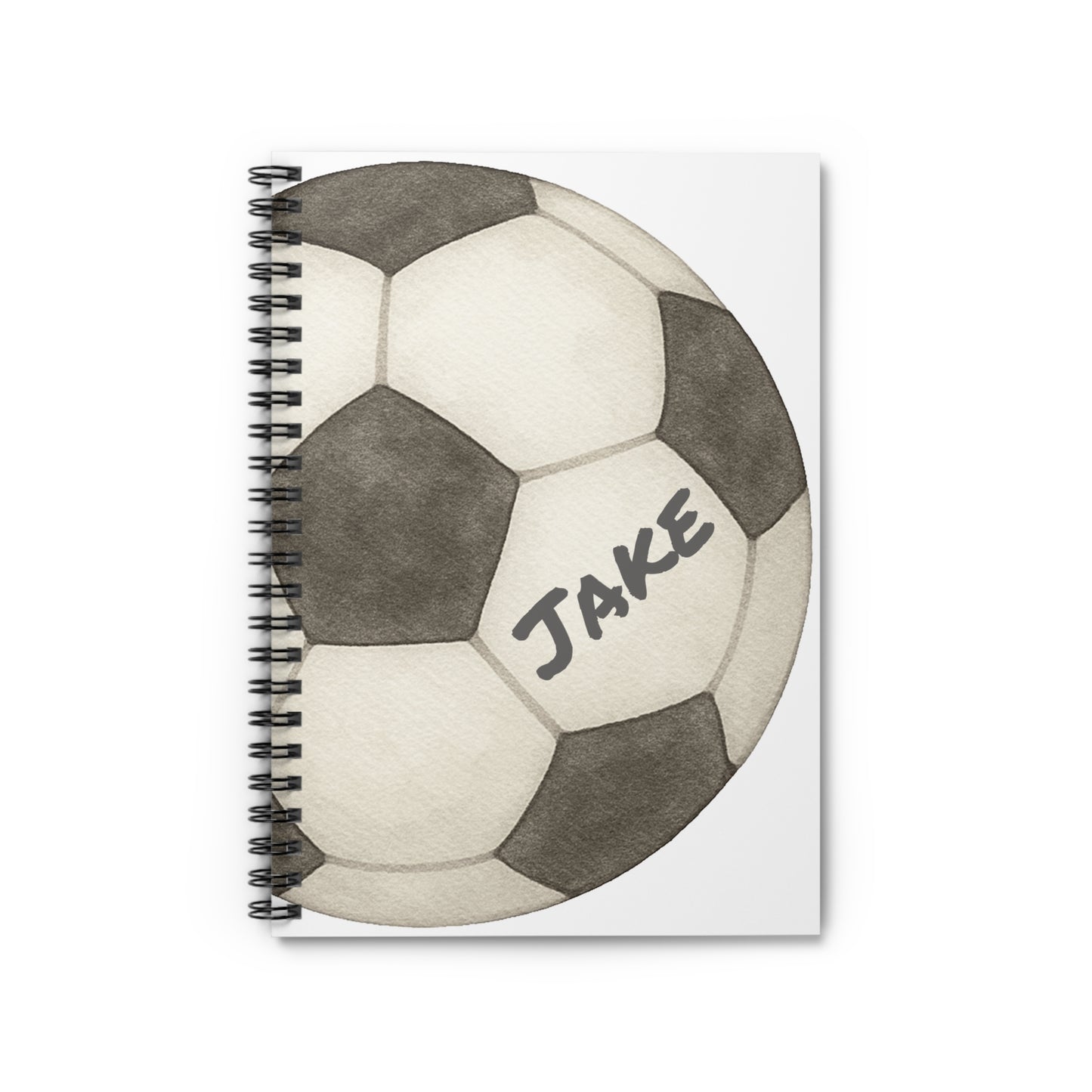 Soccer Ball Spiral Notebook - Personalized, Ruled Line Pages, Document Pocket