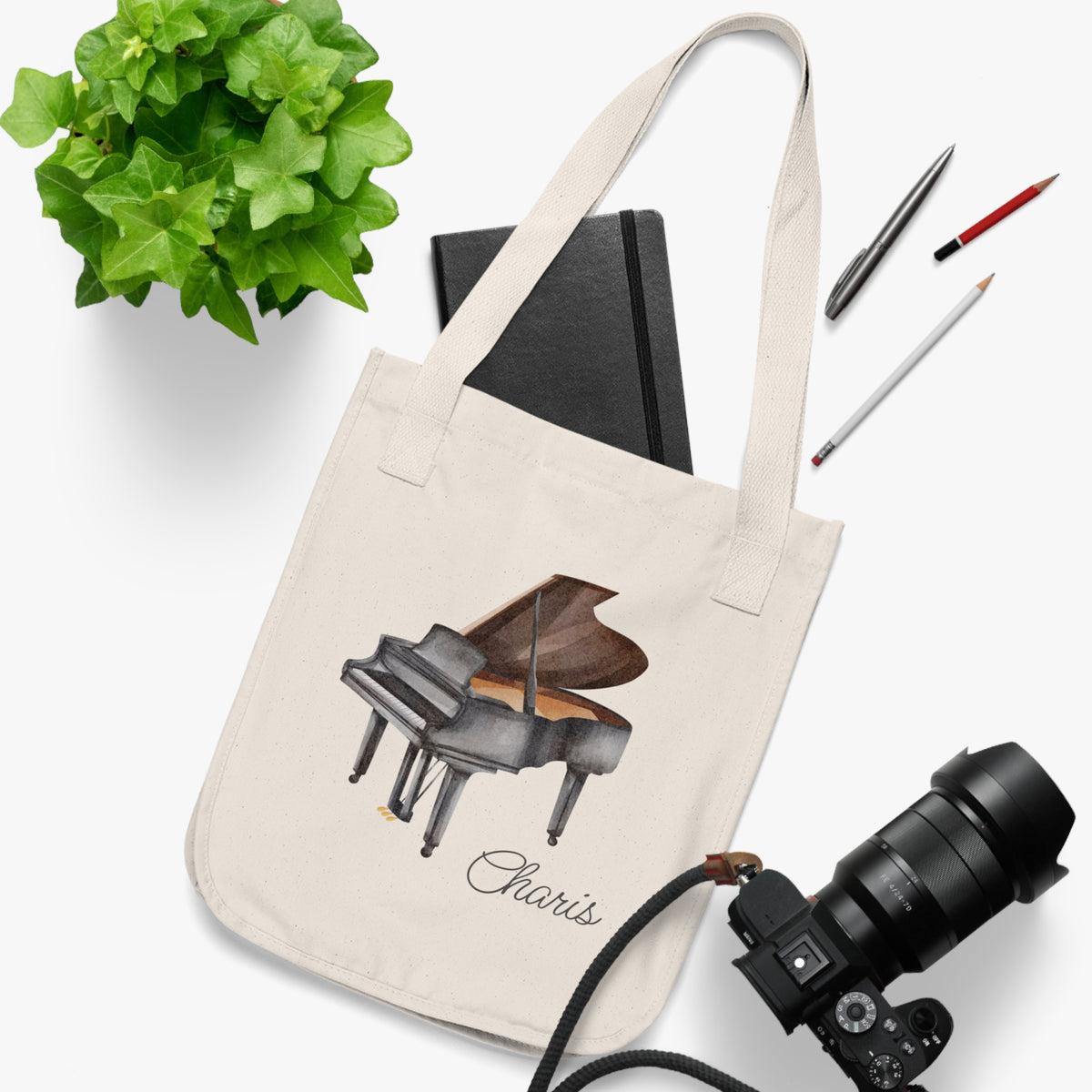 Piano - Organic Personalized Canvas Tote Bag