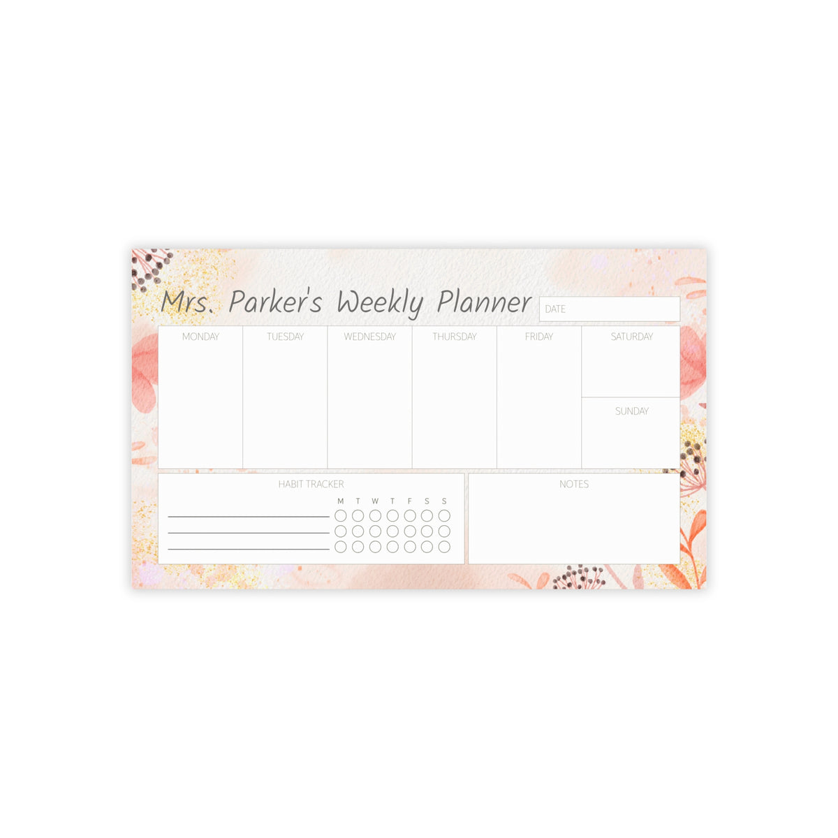 Weekly Planner with Floral Watercolor — Custom Post-it® Note Pads