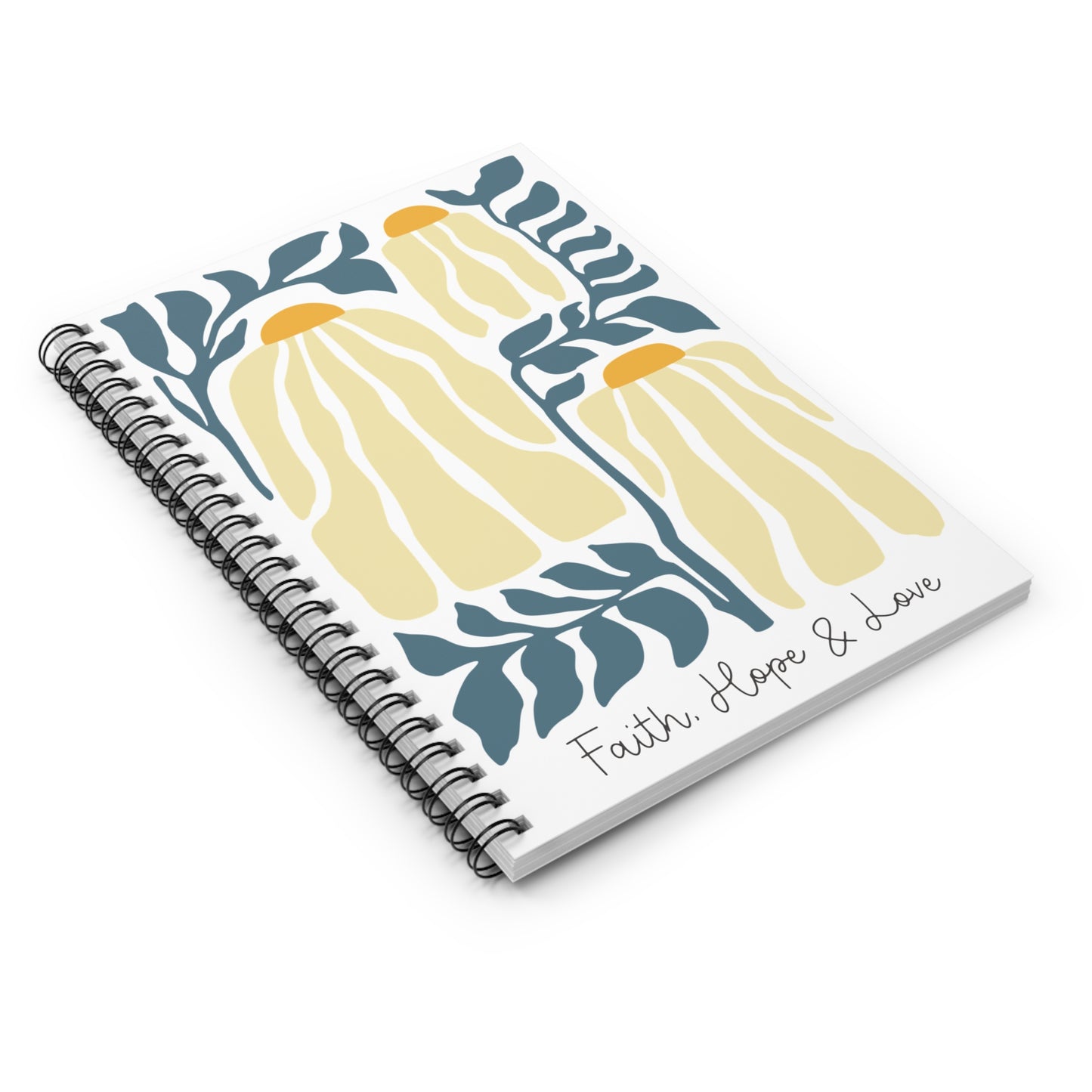 Wavy Chamomile Flower Illustration Spiral Notebook - Personalized, Ruled Line Pages, Document Pocket