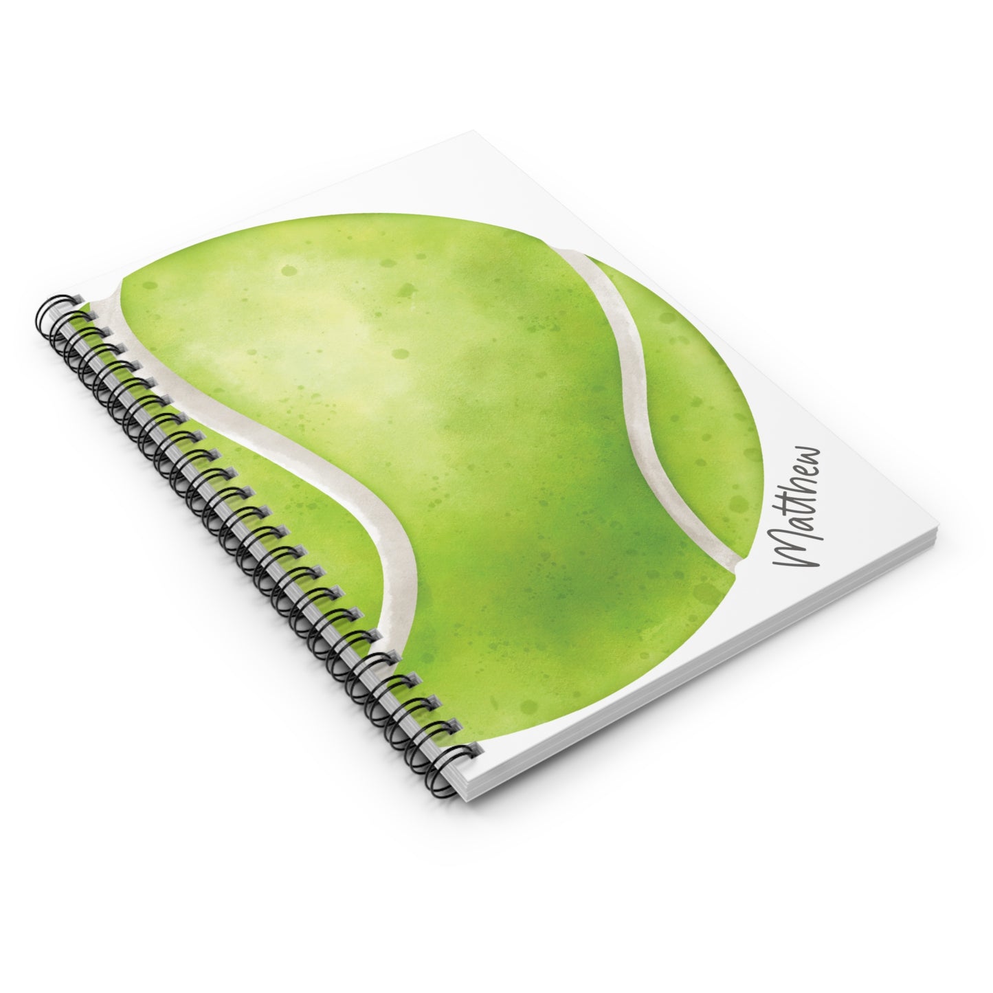 Tennis Ball Spiral Notebook - Personalized, Ruled Line Pages, Document Pocket