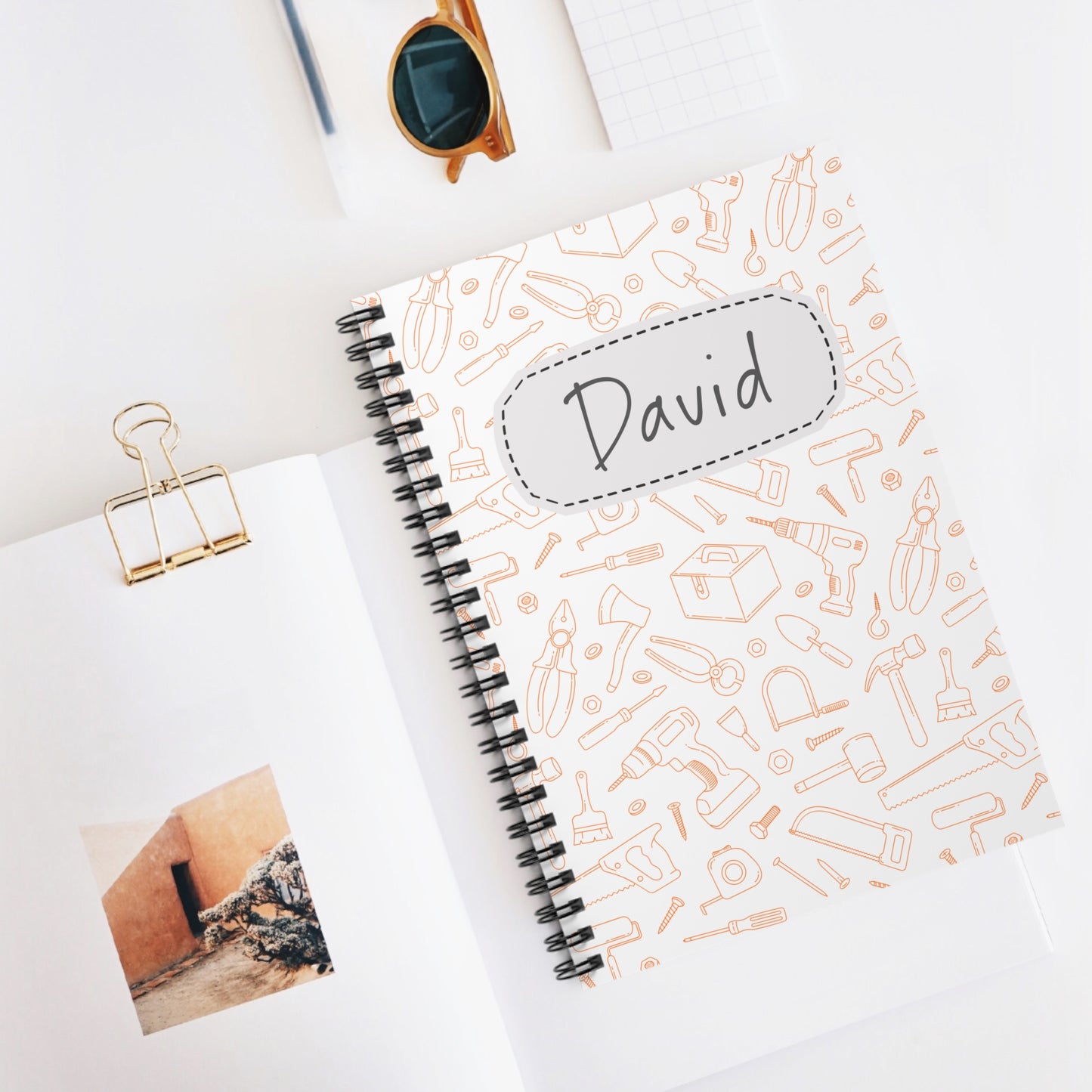 Building Tool Collection Spiral Notebook - Personalized, Ruled Line Pages, Document Pocket