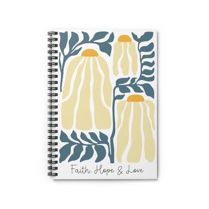 Wavy Chamomile Flower Illustration Spiral Notebook - Personalized, Ruled Line Pages, Document Pocket