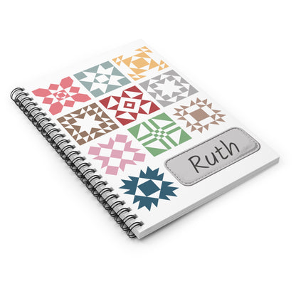 Colorful Quilt Blocks Spiral Notebook - Personalized, Ruled Line Pages, Document Pocket