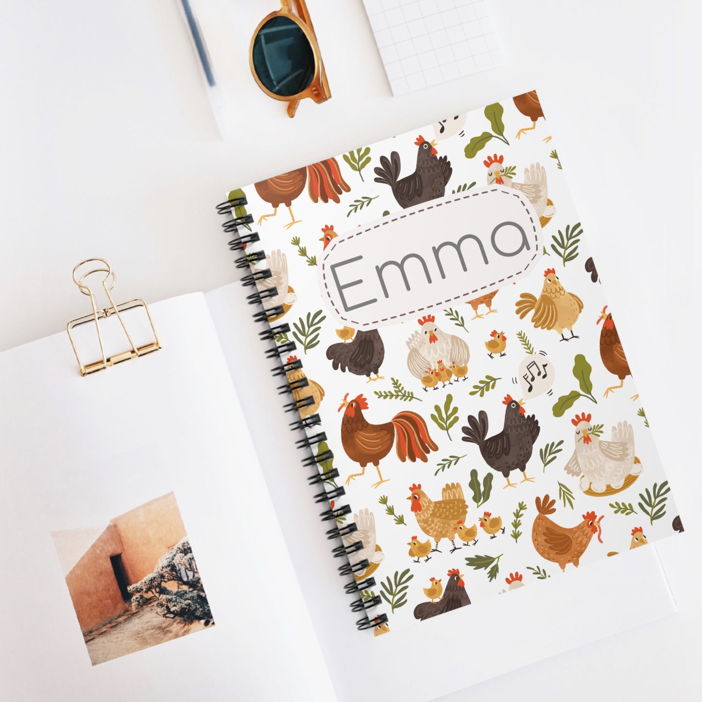 Chicken Flock Spiral Notebook - Personalized, Ruled Line Pages, Document Pocket