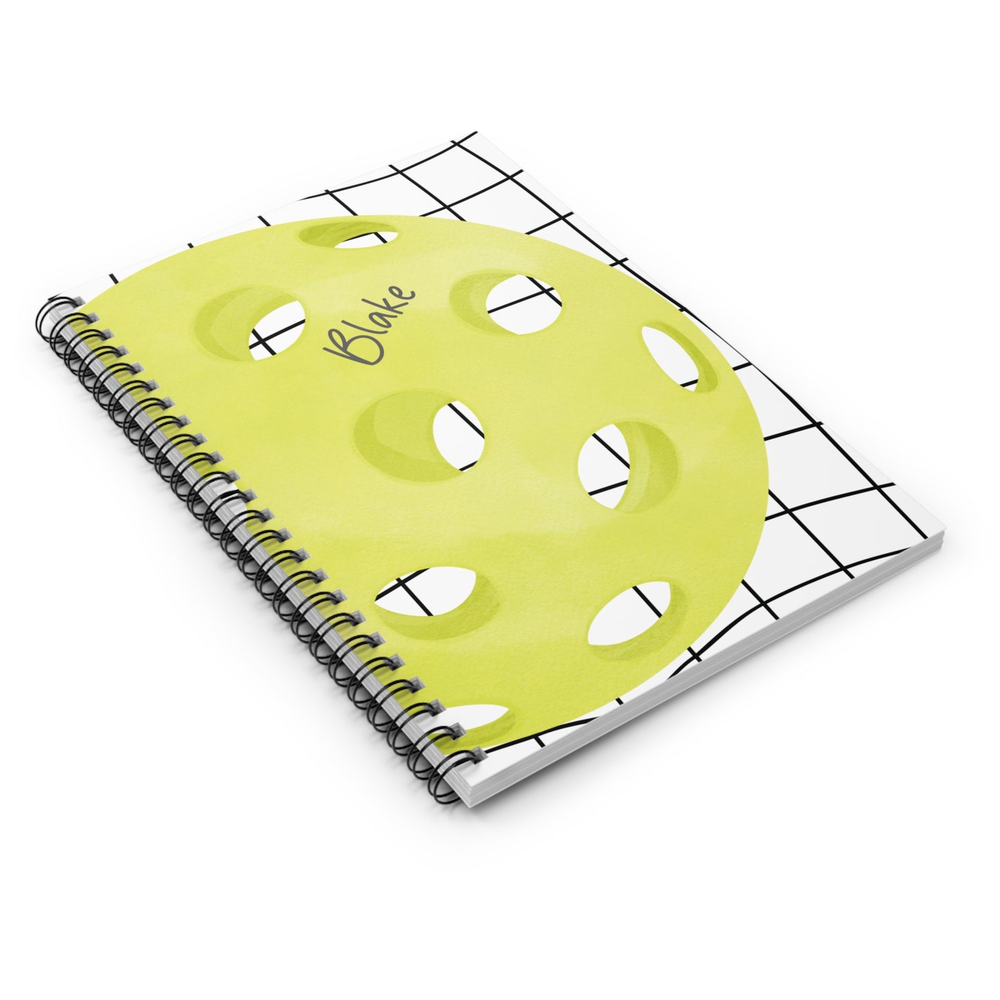 Pickleball with Net Spiral Notebook - Personalized, Ruled Line Pages, Document Pocket