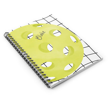 Pickleball with Net Spiral Notebook - Personalized, Ruled Line Pages, Document Pocket