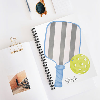 Pickleball and Paddle Spiral Notebook - Personalized, Ruled Line Pages, Document Pocket
