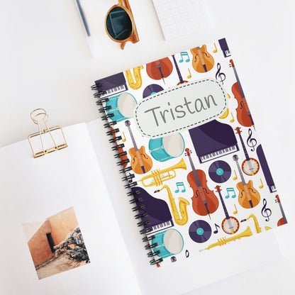 Musical Instruments Spiral Notebook - Personalized, Ruled Line Pages, Document Pocket