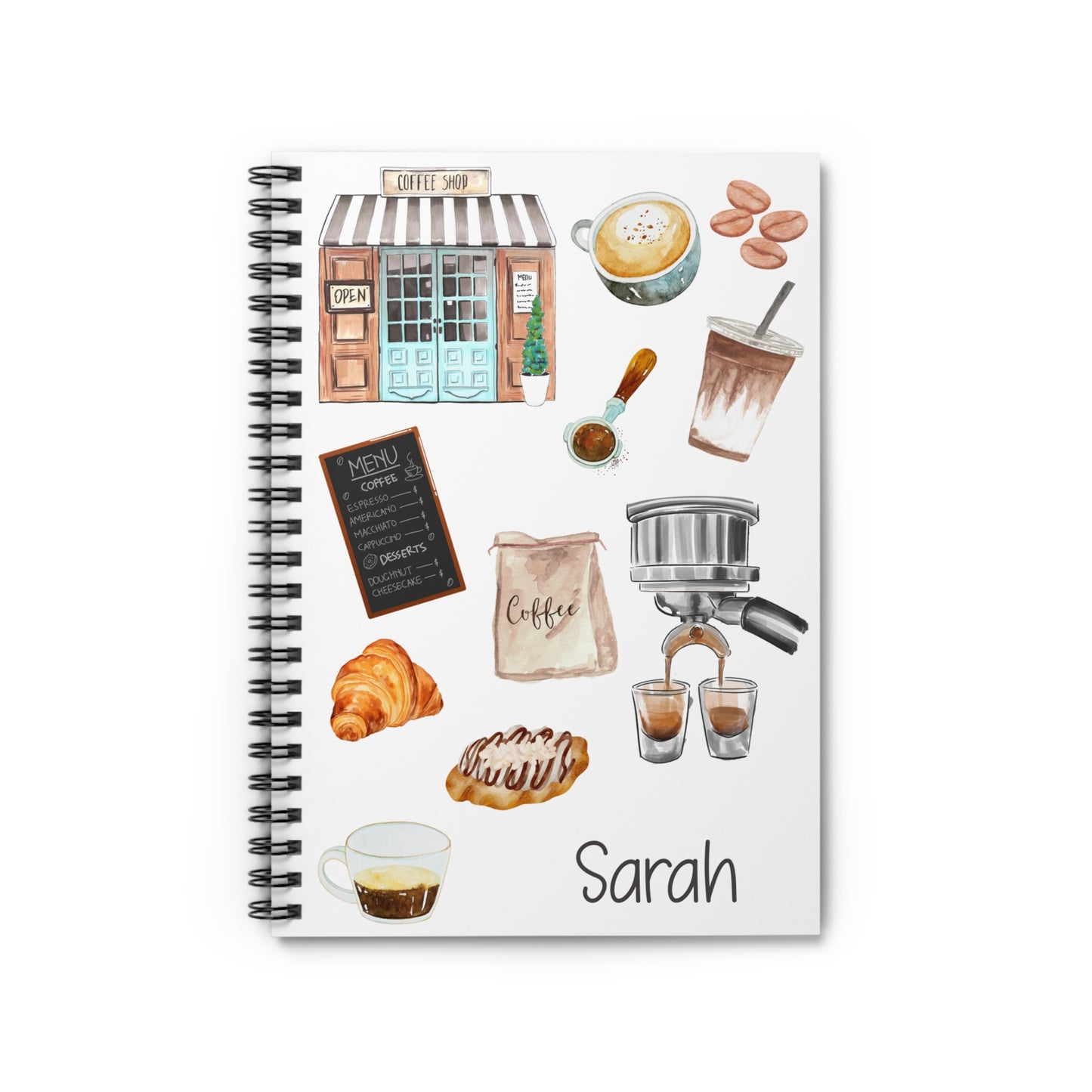 Coffee Themed Spiral Notebook - Personalized, Rule Lined Journal