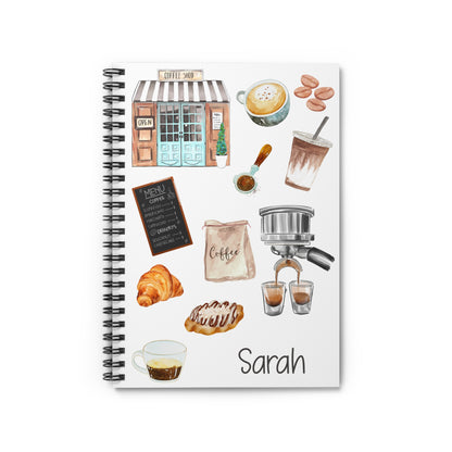 Coffee Themed Spiral Notebook - Personalized, Rule Lined Journal