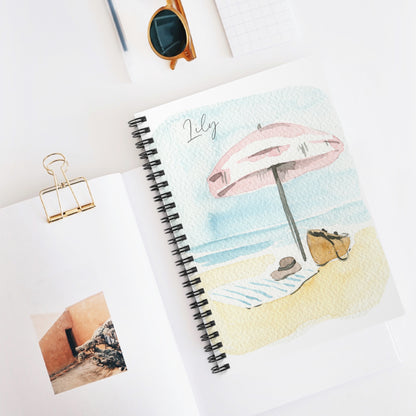 Watercolor Beach Landscape Spiral Notebook - Personalized, Ruled Line Pages, Document Pocket