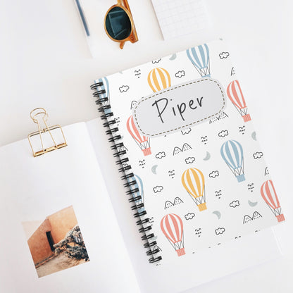 Hot Air Balloon Spiral Notebook - Personalized, Ruled Line Pages, Document Pocket