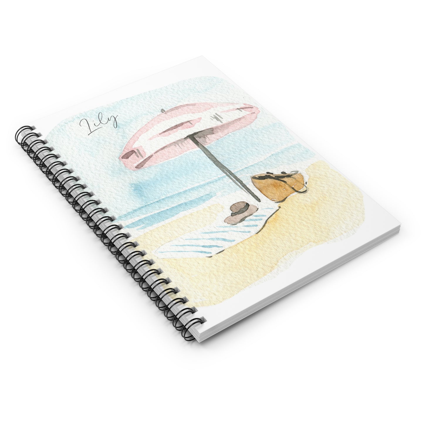 Watercolor Beach Landscape Spiral Notebook - Personalized, Ruled Line Pages, Document Pocket
