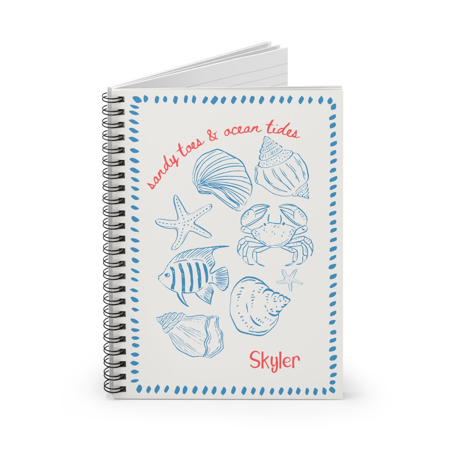 Beach Themed Illustration Spiral Notebook - Personalized, Rule Lined Journal