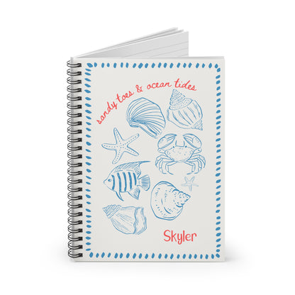 Beach Themed Illustration Spiral Notebook - Personalized, Rule Lined Journal