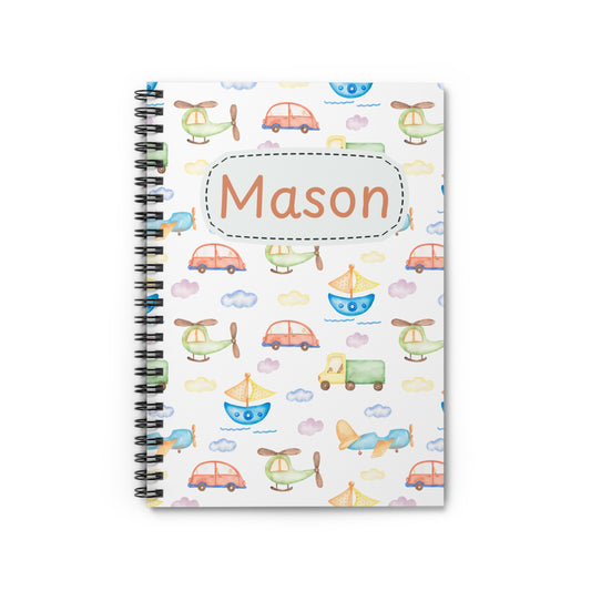Sweet Transportation Spiral Notebook - Personalized, Ruled Line Pages, Document Pocket