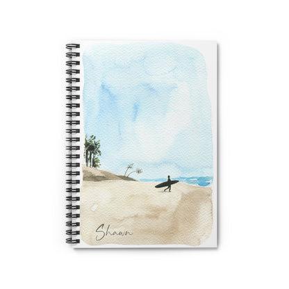 Watercolor Surfer Spiral Notebook - Personalized, Ruled Line Pages, Document Pocket