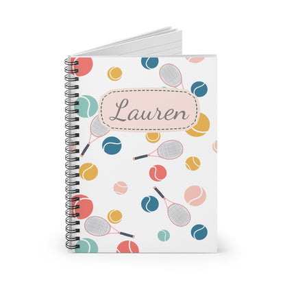 Tennis Ball Spiral Notebook - Personalized, Ruled Line Pages, Document Pocket