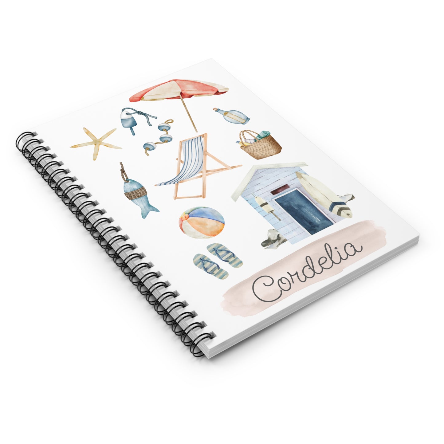 Coastal Beach Spiral Notebook - Personalized, Ruled Line Pages, Document Pocket