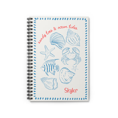Beach Themed Illustration Spiral Notebook - Personalized, Rule Lined Journal