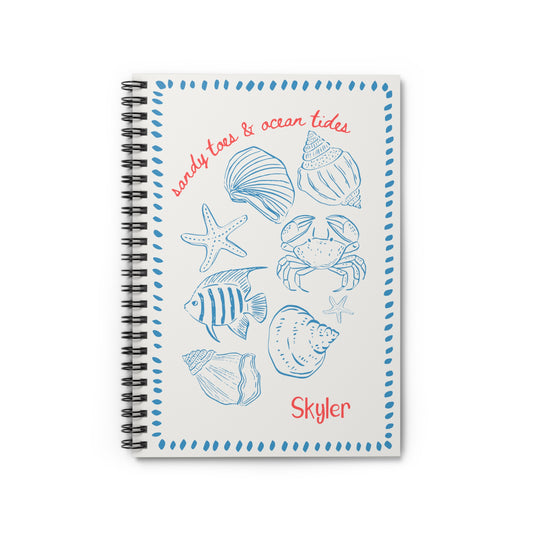 Beach Themed Illustration Spiral Notebook - Personalized, Rule Lined Journal