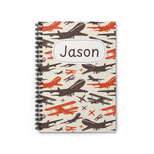 Airplane Collection Spiral Notebook - Personalized, Ruled Line Pages, Document Pocket