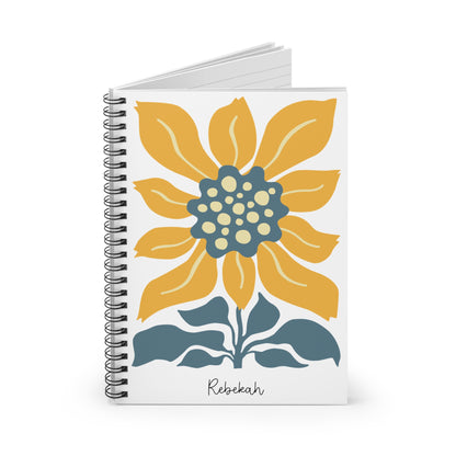 Wavy Sunflower Illustration Spiral Notebook - Personalized, Rule Lined Journal