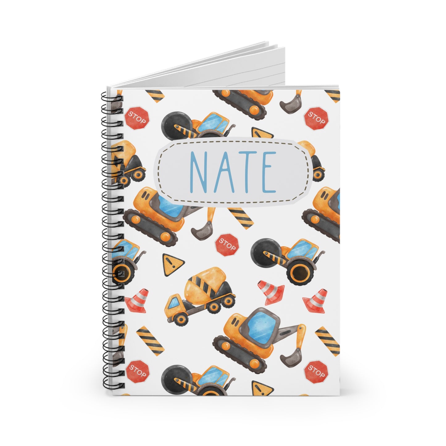 Construction Vehicles Spiral Notebook - Personalized, Rule Lined Journal