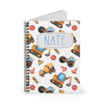 Construction Vehicles Spiral Notebook - Personalized, Rule Lined Journal
