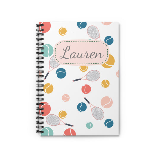 Tennis Ball Spiral Notebook - Personalized, Ruled Line Pages, Document Pocket
