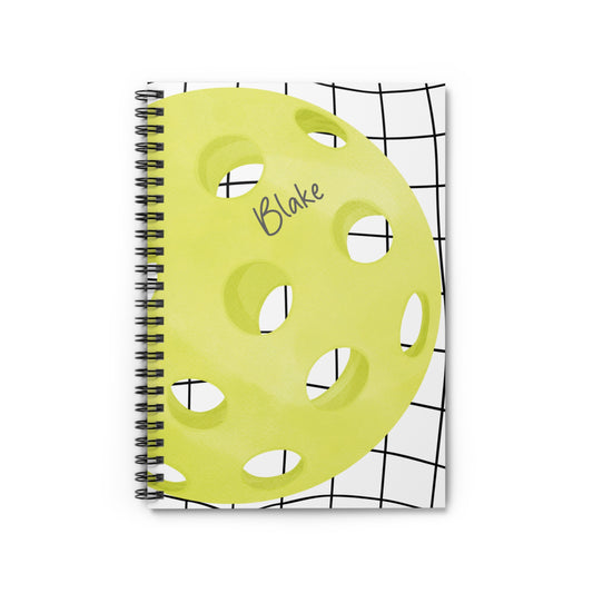 Pickleball with Net Spiral Notebook - Personalized, Ruled Line Pages, Document Pocket