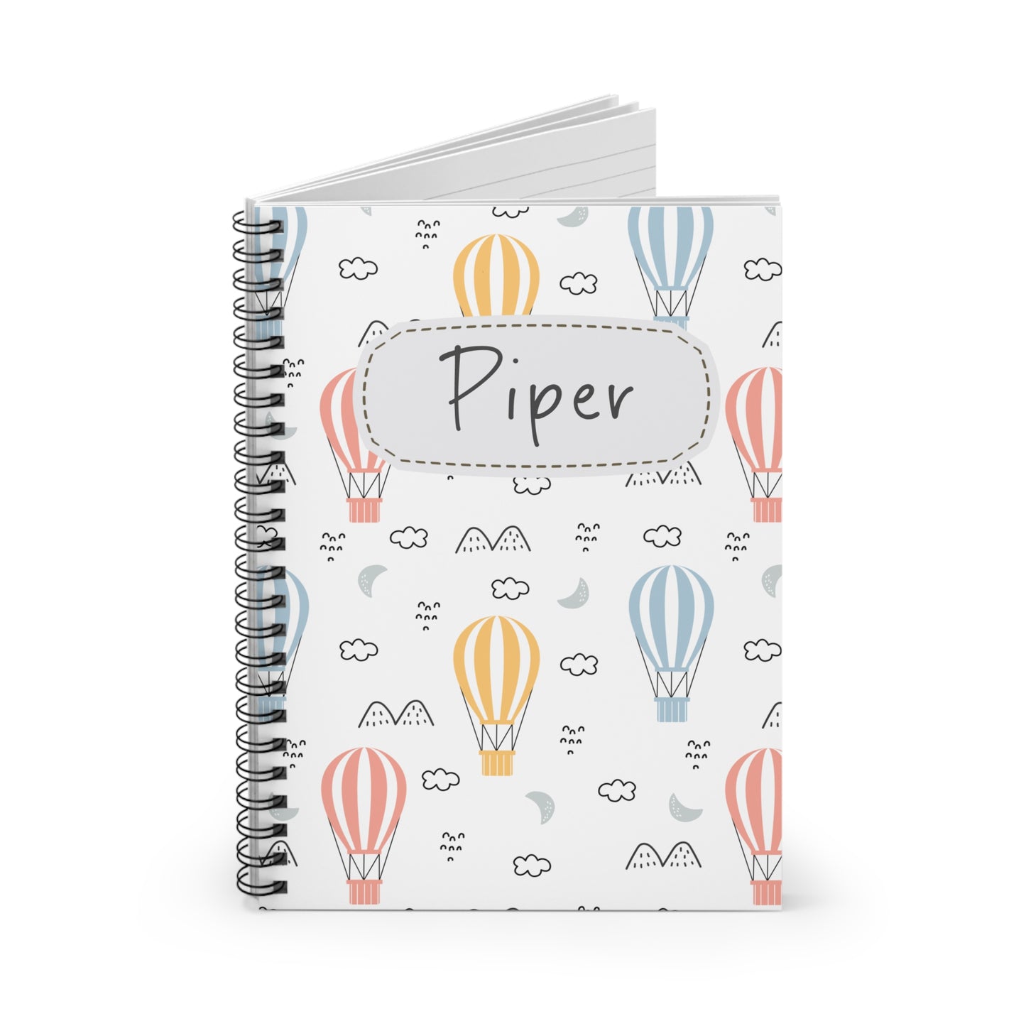 Hot Air Balloon Spiral Notebook - Personalized, Ruled Line Pages, Document Pocket
