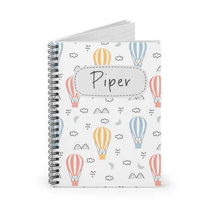 Hot Air Balloon Spiral Notebook - Personalized, Ruled Line Pages, Document Pocket
