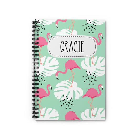 Tropical Pink Flamingoes Spiral Notebook - Personalized, Rule Lined Journal