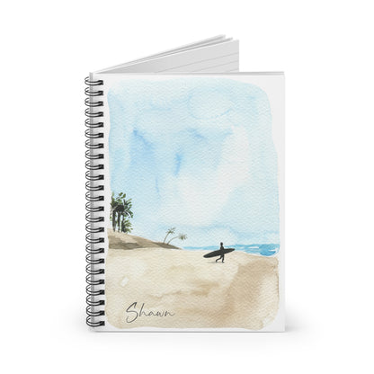 Watercolor Surfer Spiral Notebook - Personalized, Ruled Line Pages, Document Pocket