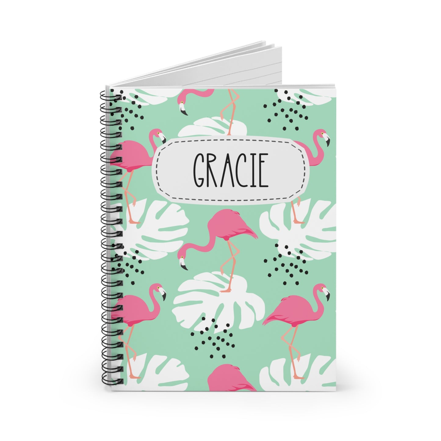 Tropical Pink Flamingoes Spiral Notebook - Personalized, Rule Lined Journal