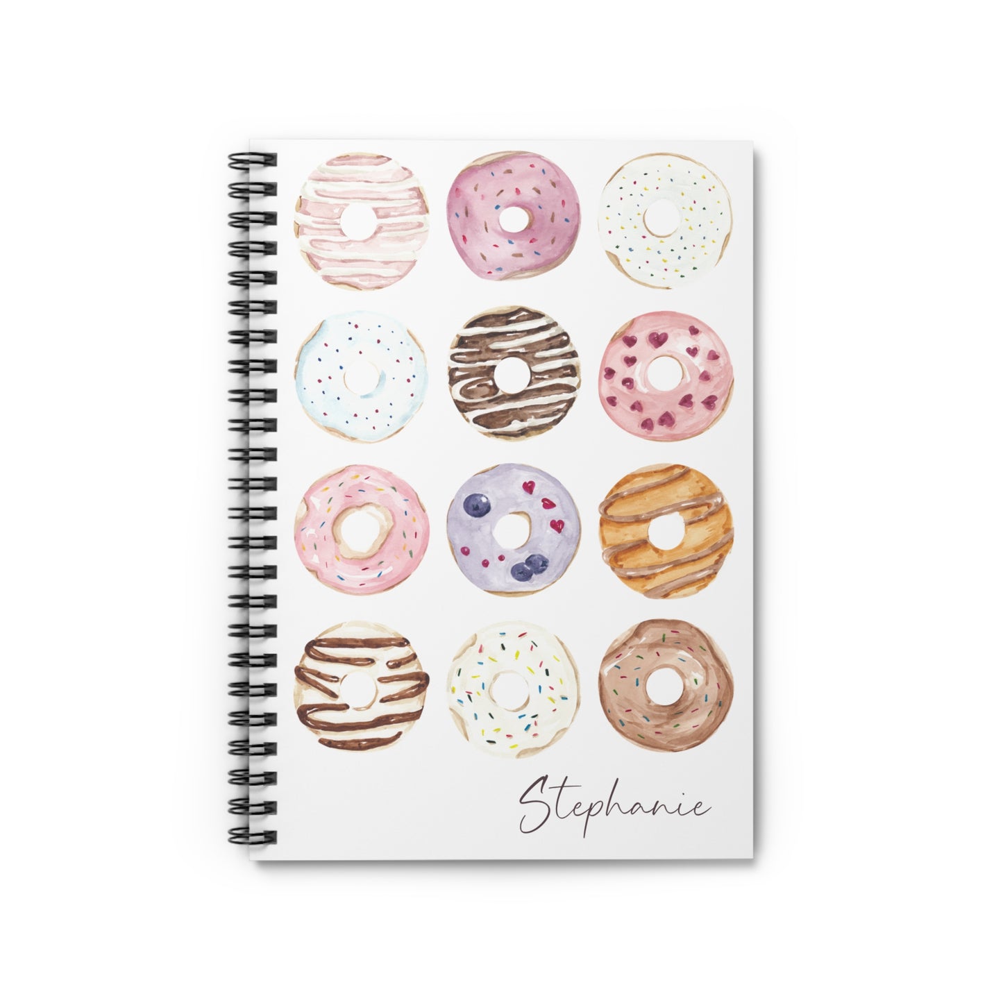 Watercolor Doughnuts Spiral Notebook - Personalized, Rule Lined Journal