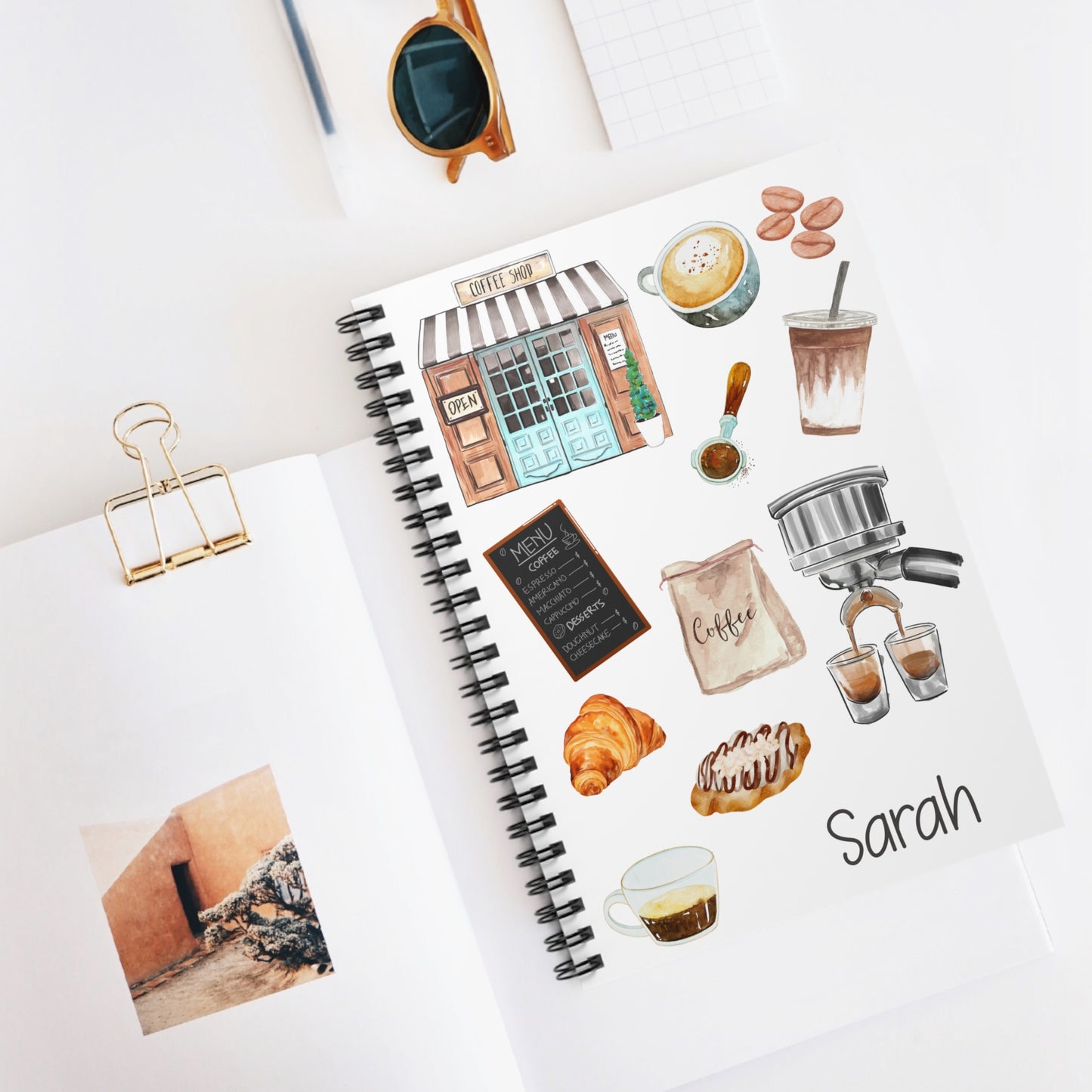 Coffee Themed Spiral Notebook - Personalized, Rule Lined Journal